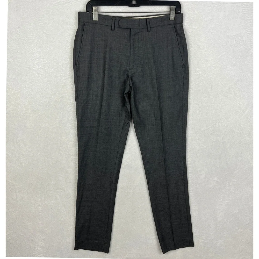 J Crew Bowery Dress Pants Mens 30x32 Dark‎ Gray Flat Front Wool Tapered